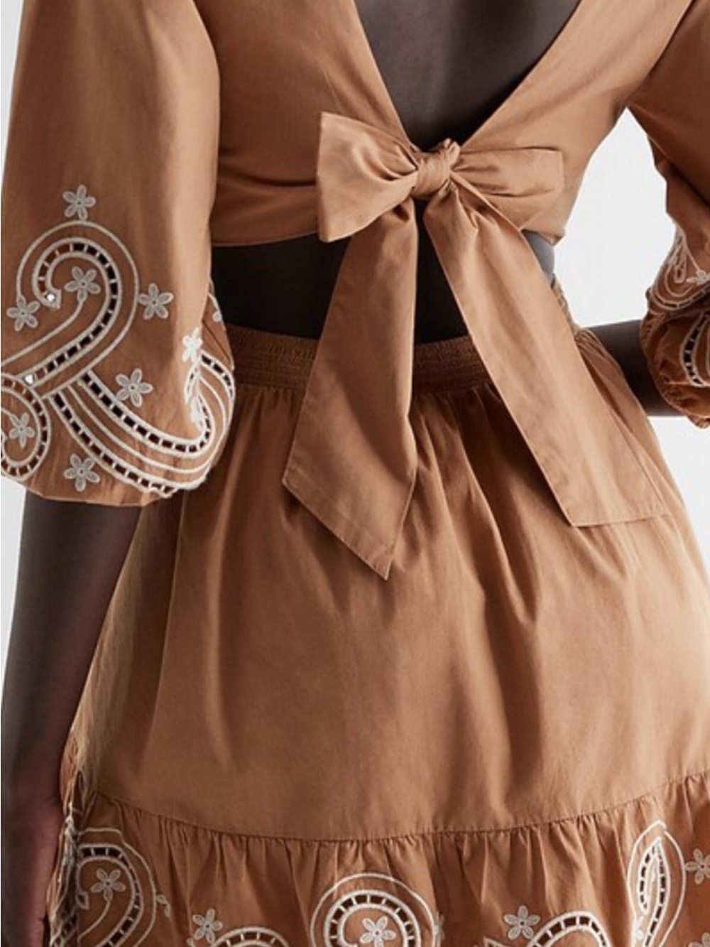 NWT Express Embroidered Eyelet
V-Neck Tie Back Mini Dress 3/4 sleeves Size L. - Picture 14 of 14
